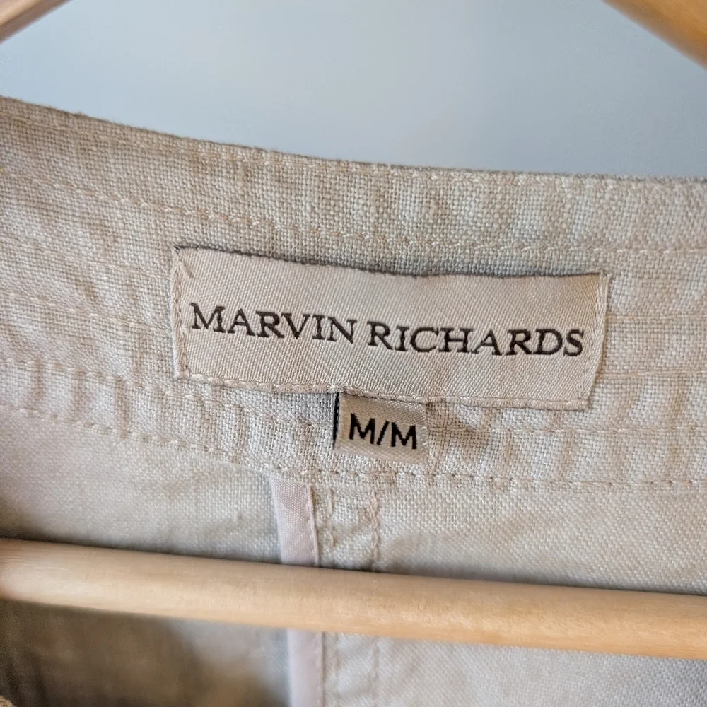 Marvin Richards Women Beige Linen Blazer Jacket Cropped Button Size Medium Boho - Picture 4 of 8